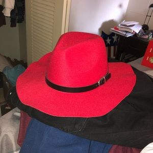 Red felt hat w/ black buckle